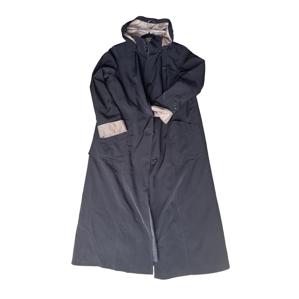Gallery Full Length Trench Coat Womens Medium M Black Hooded Removable Liner